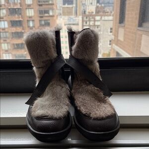 Aquatalia Brown and Cream Fur Winter Boots